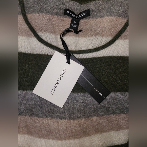 Nwt 41‎ Hawthorn Women Green Grey Tan Striped SOFT No Itch 100% Cashmere Sweater - Picture 8 of 8